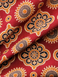 Red Peach Ivory Black Ajrakh Hand Block Printed Rayon Fabric Per Meter - F003F1550