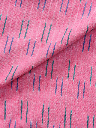 Coral Blue Green Pochampally Hand Woven Ikat Cotton Fabric Per Meter - F002F1449
