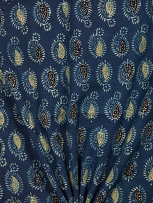Indigo Black Lime Ajrakh Hand Block Printed Cotton Fabric Per Meter - F003F1781