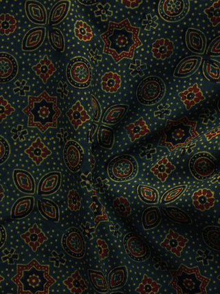 Green Maroon Yellow Ajrakh Hand Block Printed Cotton Blouse Fabric - BPA048