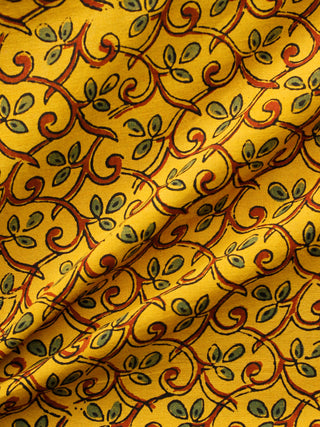 Yellow Green Maroon Ajrakh Hand Block Printed Cotton Fabric Per Meter - F003F1621