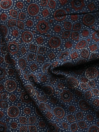 Blue Red Black Ajrakh Printed Cotton Fabric Per Meter - F003F1204