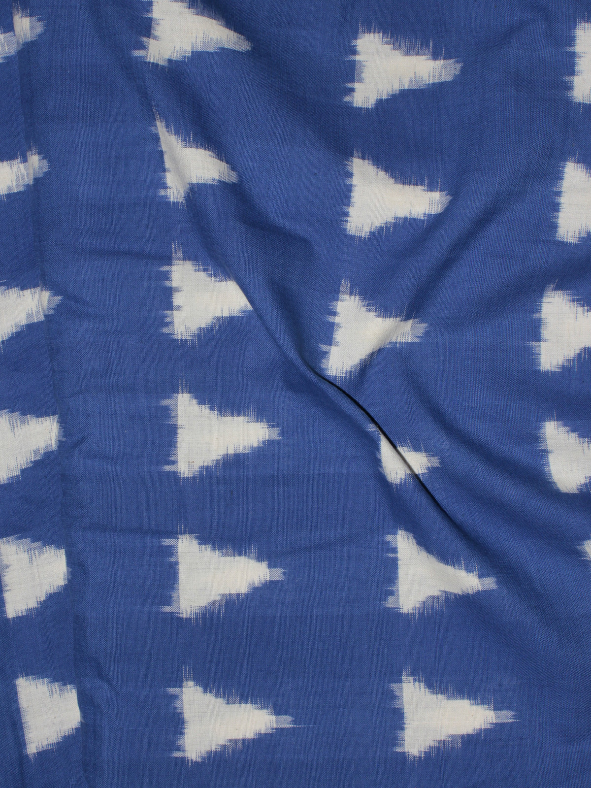 Cobalt Blue Ivory Pochampally Hand Weaved Double Ikat Traingular Fabric Per Meter - F0916757
