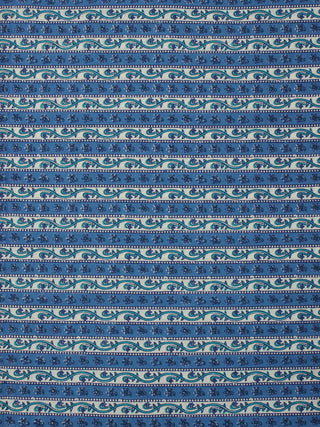 Blue White Green Hand Block Printed Cotton Fabric Per Meter - F001F2039