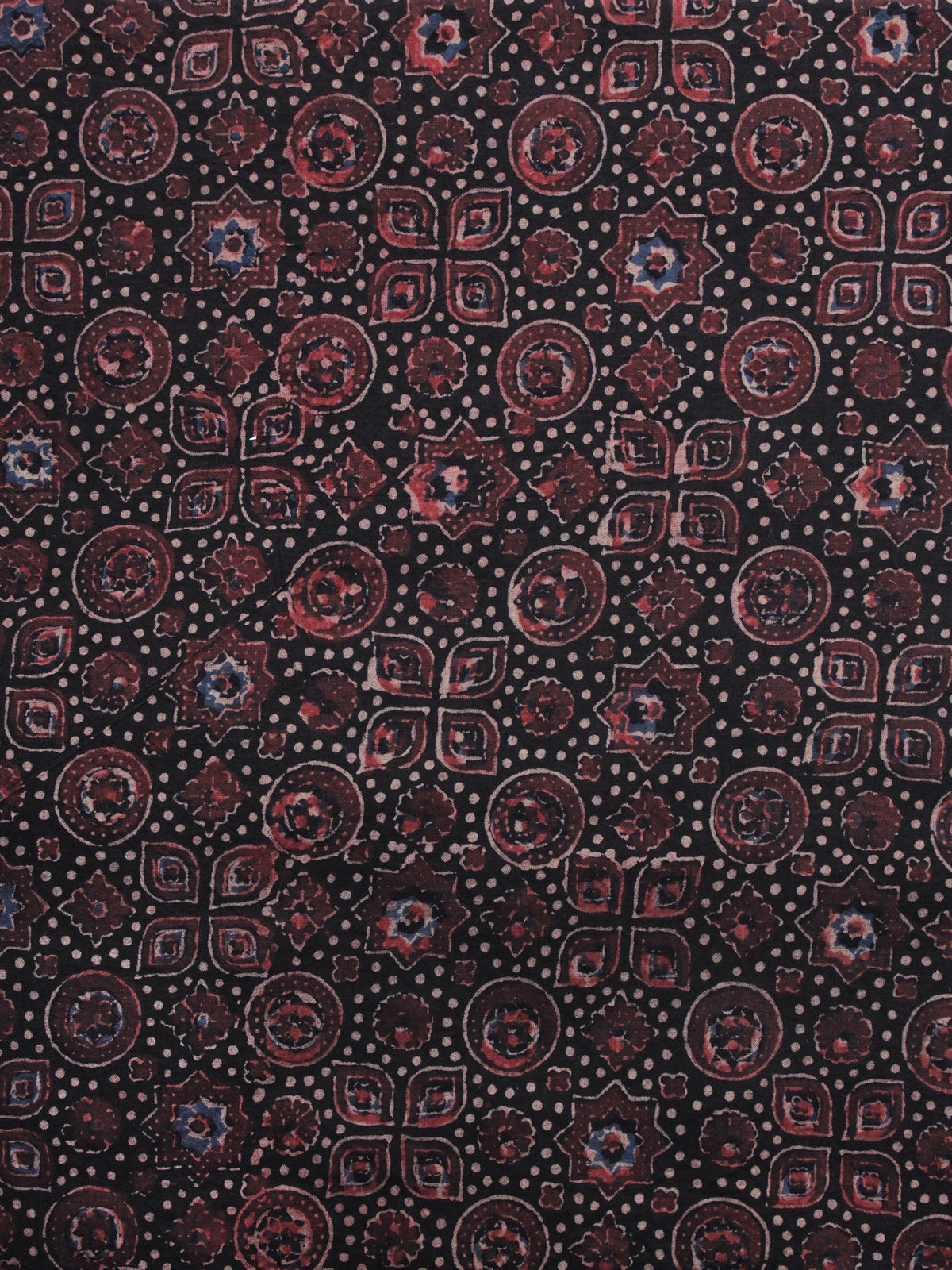 Black Brown Blue Ajrakh Printed Cotton Fabric Per Meter - F003F1203
