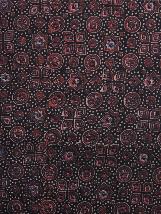 Black Brown Blue Ajrakh Printed Cotton Fabric Per Meter - F003F1203