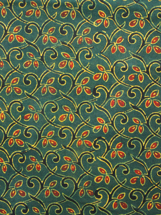 Green Yellow Red Black Ajrakh Hand Block Printed Cotton Fabric Per Meter - F003F1624