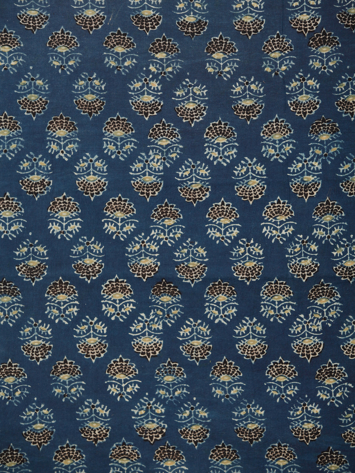 Indigo Black Lime Ajrakh Hand Block Printed Cotton Fabric Per Meter - F003F1782