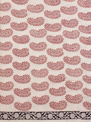 White Red Black Bagh Printed Cotton Fabric Per Meter - F005F2100