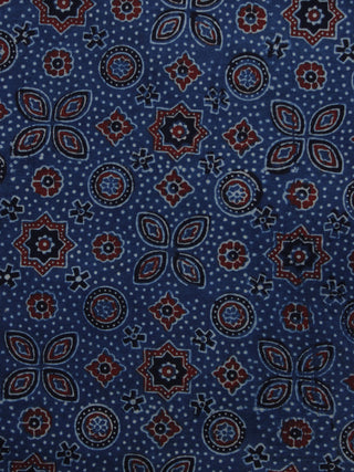 Indigo Ivory Black Rust Ajrakh Hand Block Printed Cotton Blouse Fabric - BPA049