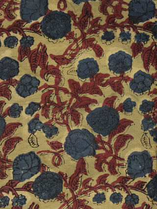 Mustard Maroon Indigo Hand Block Printed Cotton Fabric Per Meter - F001F1095