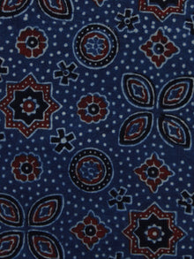 Indigo Ivory Black Rust Ajrakh Hand Block Printed Cotton Blouse Fabric - BPA049