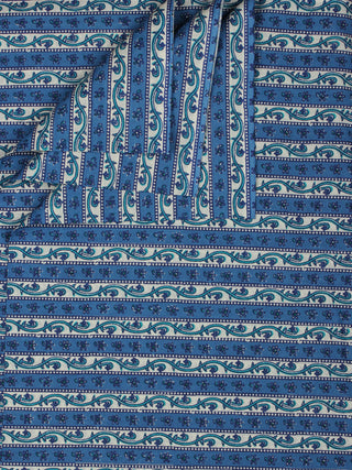 Blue White Green Hand Block Printed Cotton Fabric Per Meter - F001F2039