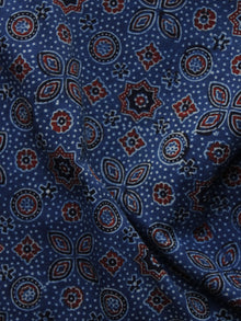 Indigo Ivory Black Rust Ajrakh Hand Block Printed Cotton Blouse Fabric - BPA049