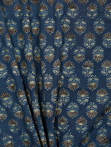 Indigo Black Lime Ajrakh Hand Block Printed Cotton Fabric Per Meter - F003F1782