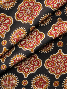 Black Red Peanut Brown Ivory Ajrakh Hand Block Printed Rayon Fabric Per Meter - F003F1551