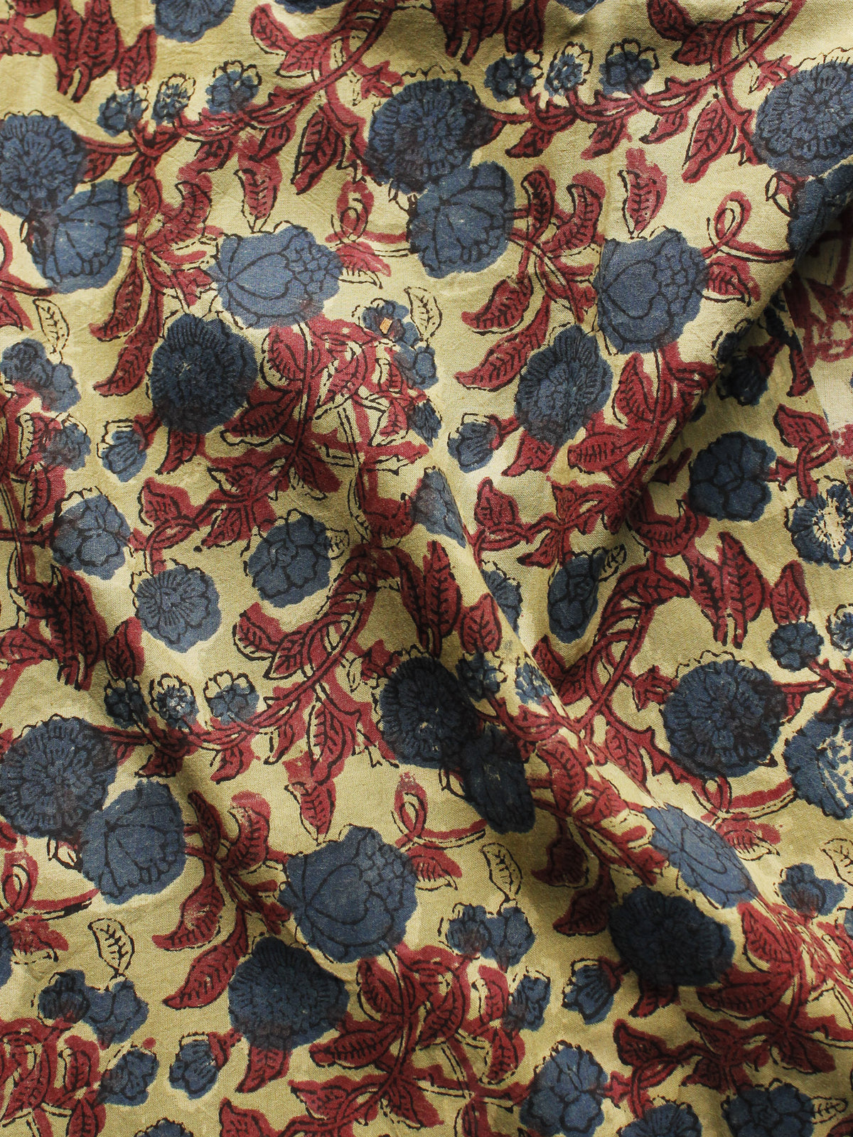 Mustard Maroon Indigo Hand Block Printed Cotton Fabric Per Meter - F001F1095