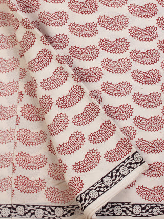 White Red Black Bagh Printed Cotton Fabric Per Meter - F005F2100