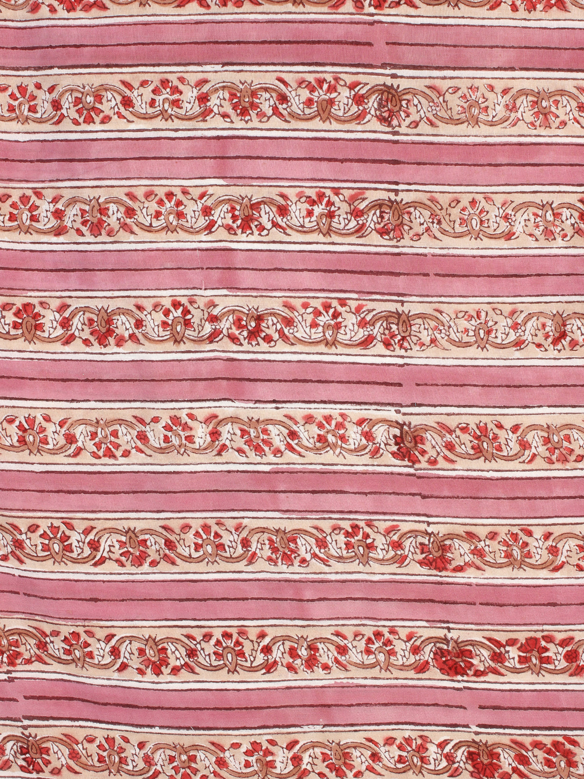 Salmon Pink Red Peanut Brown Hand Block Printed Cotton Fabric Per Meter - F001F2333