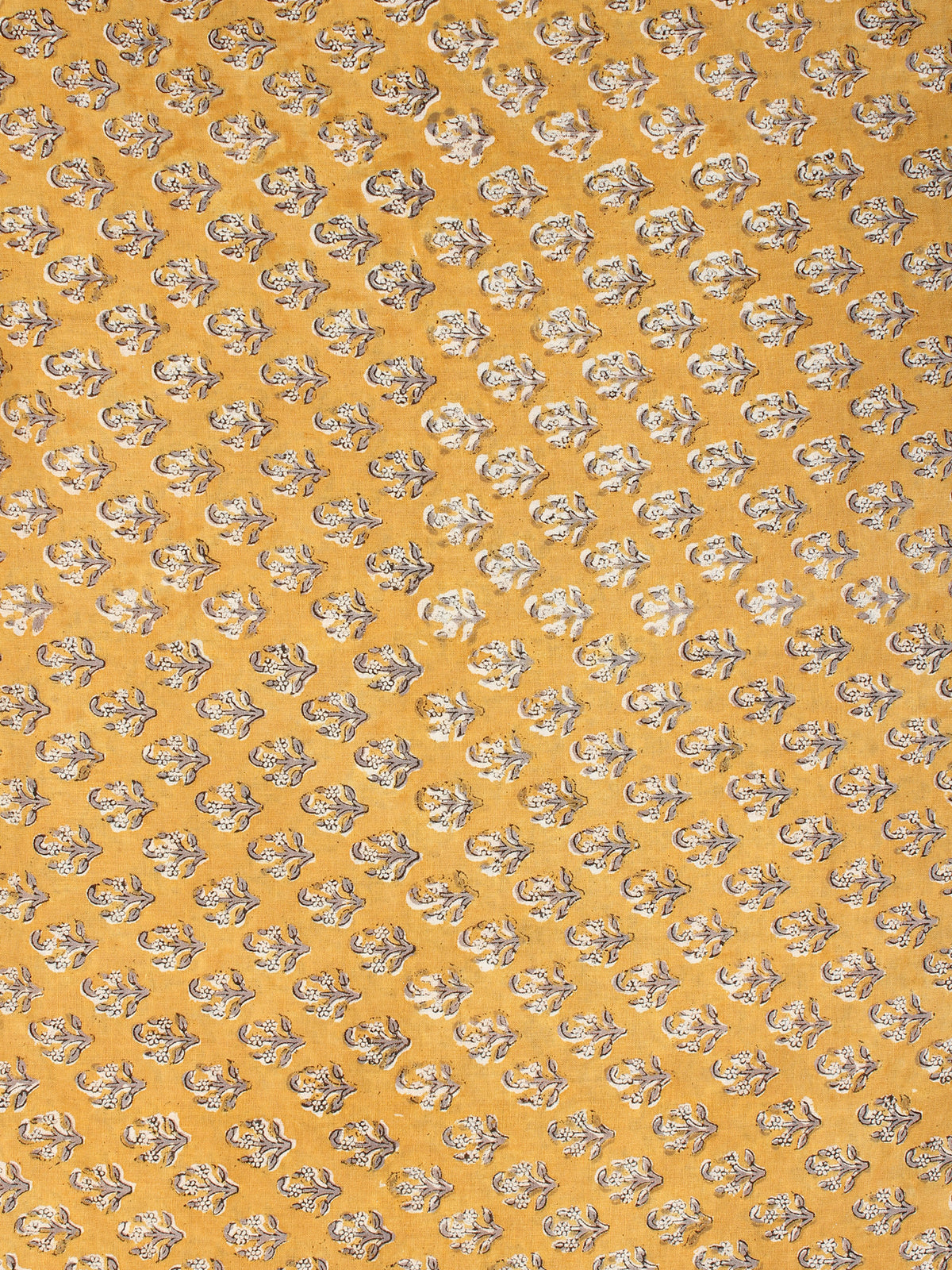 Mustard Grey Peach Hand Block Printed Cotton Fabric Per Meter - F001F2163