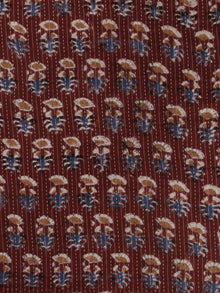 Maroon Ivory Blue Brown Kantha Embroidered Hand Block Printed Cotton Fabric - F001F561