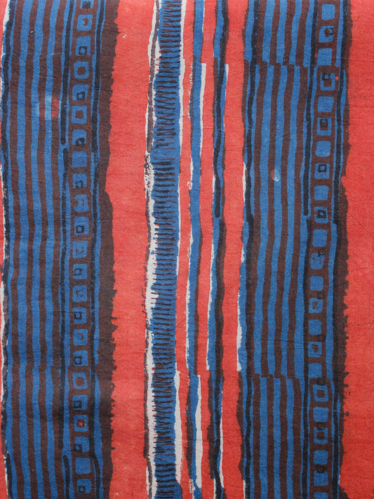 Indigo Black Red Hand Block Printed Cotton Fabric Per Meter - F001F1335