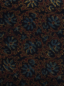 Black Blue Brown Ajrakh Hand Block Printed Cotton Blouse Fabric - BPA005