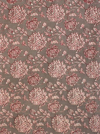 Grey OffWhite Maroon Block Printed Cotton Fabric Per Meter - F001F2244
