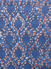 Indigo Ivory Red Green Hand Block Printed Cotton Fabric Per Meter - F001F1728