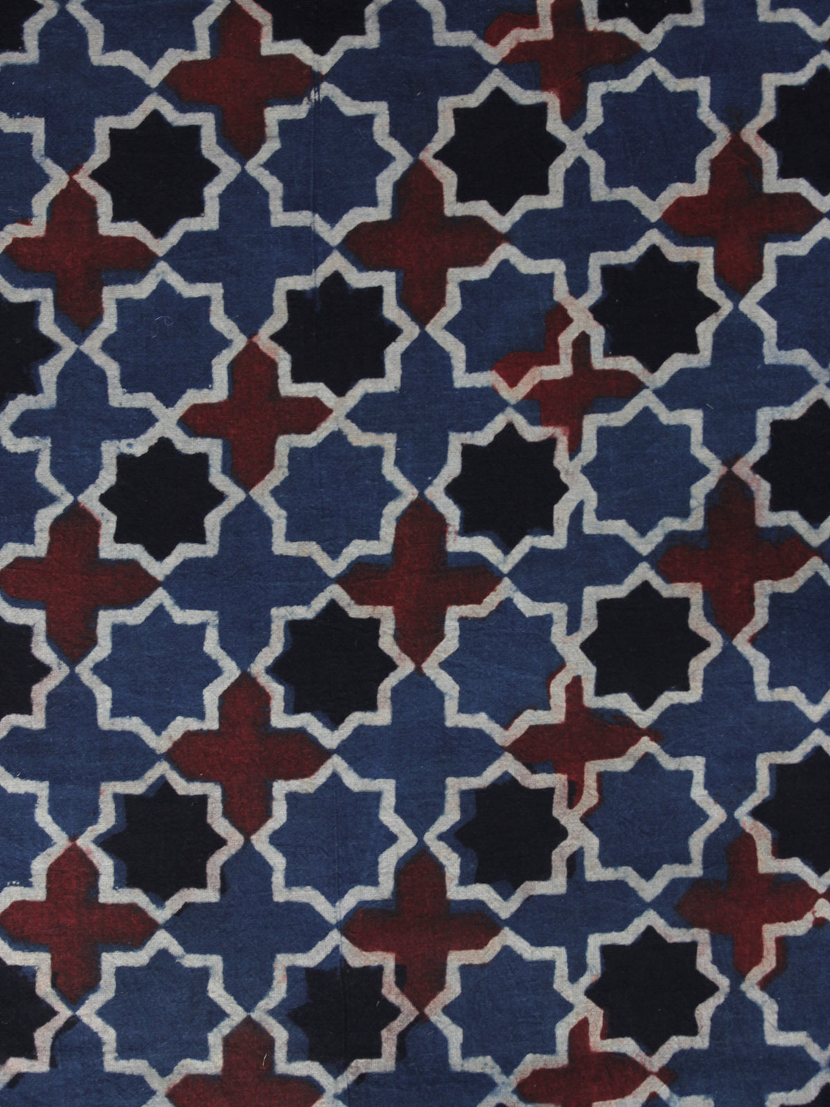 Maroon Black Blue Ajrakh Printed Cotton Fabric Per Meter - F003F1161