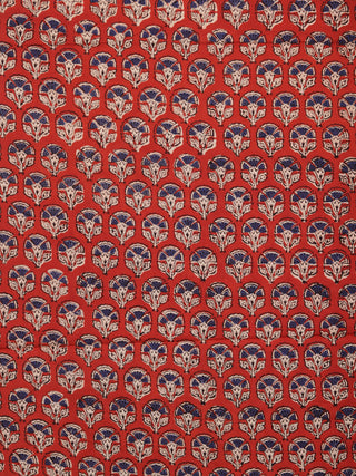 Red Indigo Beige Hand Block Printed Cotton Fabric Per Meter - F001F1739
