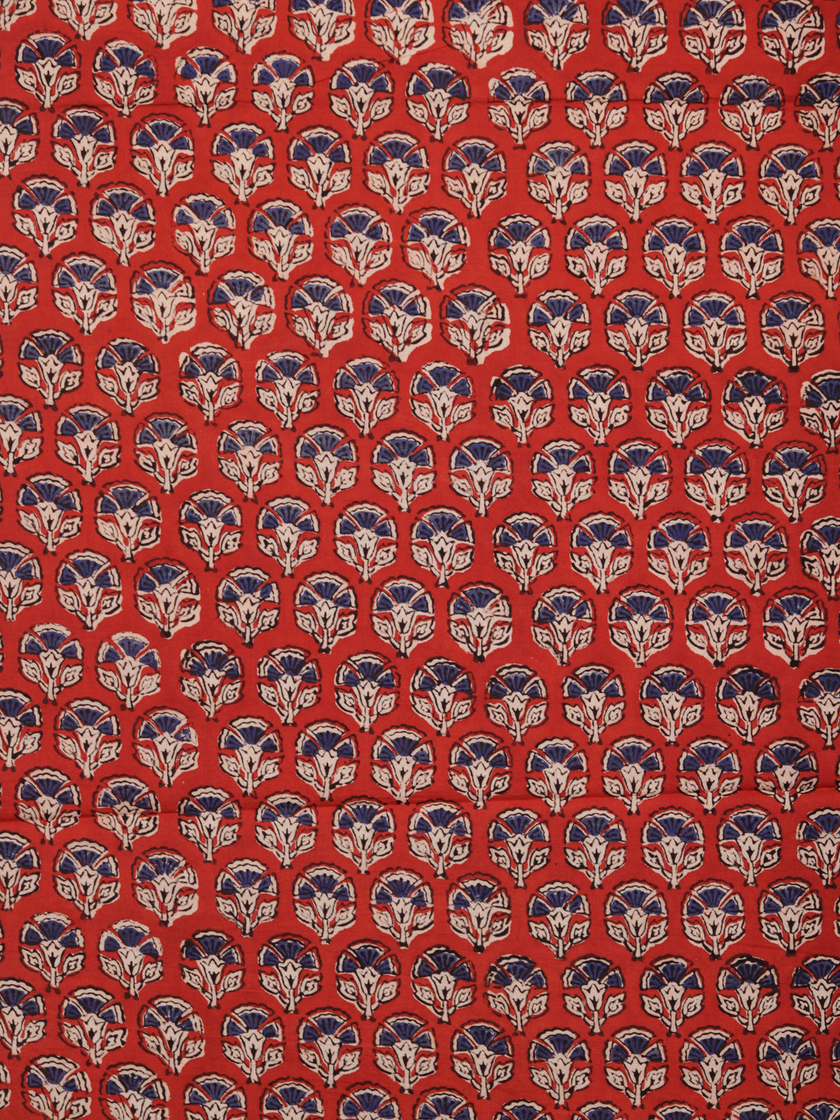 Red Indigo Beige Hand Block Printed Cotton Fabric Per Meter - F001F1739