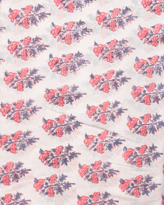 White Coral Steel Blue Hand Block Printed Cotton Fabric Per Meter - F001F2409