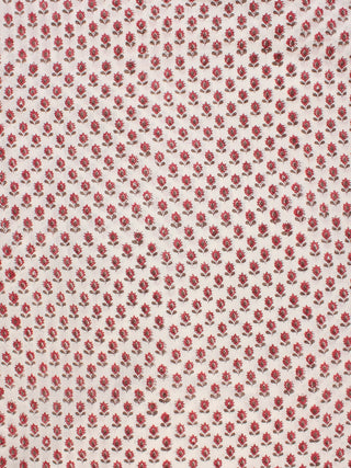 White Red Pink Hand Block Printed Cotton Fabric Per Meter - F001F2349