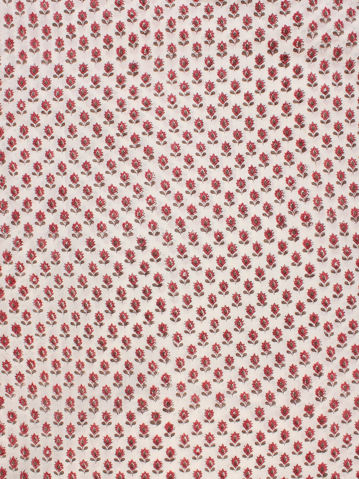 White Red Pink Hand Block Printed Cotton Fabric Per Meter - F001F2349
