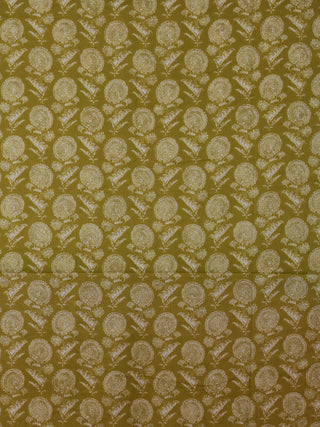 Olive Green OffWhite silver Block Printed Cotton Fabric Per Meter - F001F2395