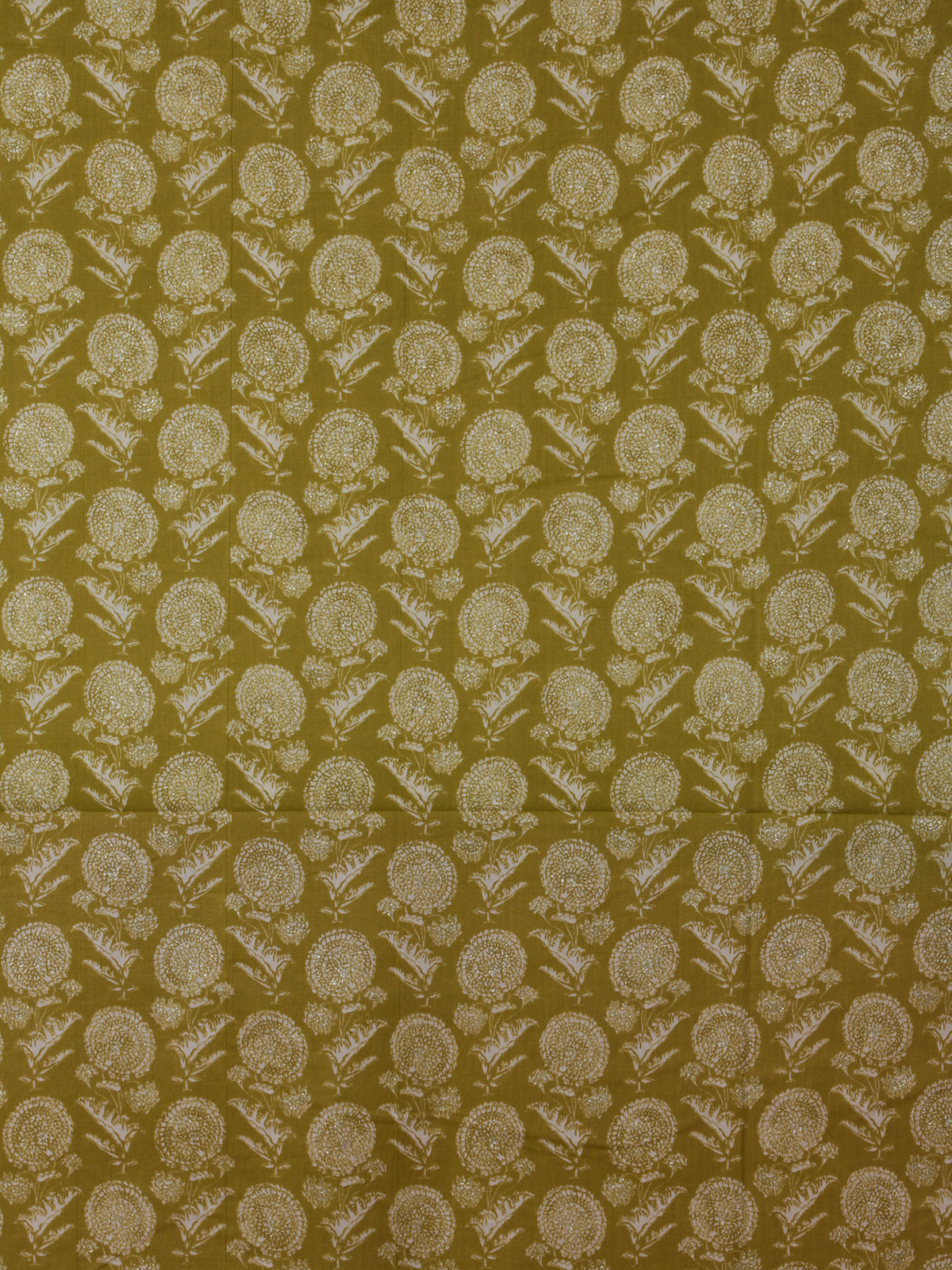 Olive Green OffWhite silver Block Printed Cotton Fabric Per Meter - F001F2395