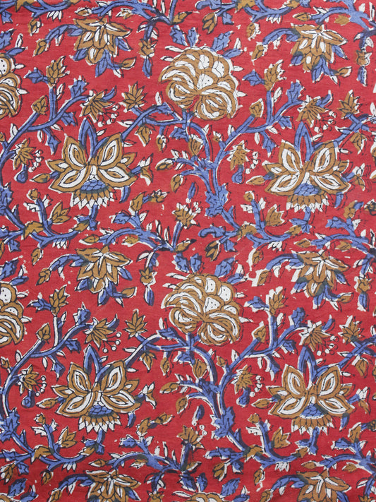 Red Blue Peanut Brown Hand Block Printed Cotton Fabric Per Meter - F003F1218
