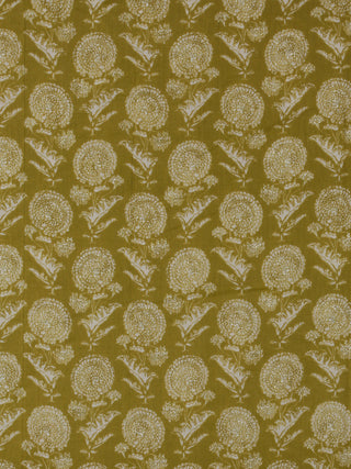 Olive Green OffWhite silver Block Printed Cotton Fabric Per Meter - F001F2395