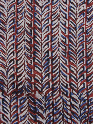 Ivory Red Blue Hand Block Printed Cotton Fabric Per Meter - F001F1148