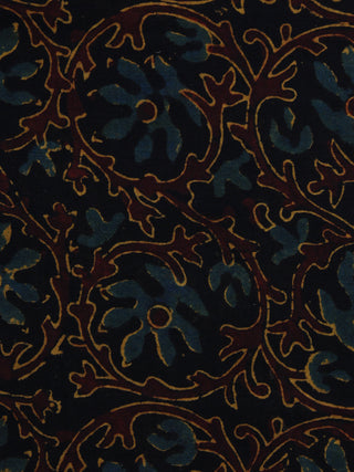 Black Blue Brown Ajrakh Hand Block Printed Cotton Blouse Fabric - BPA005