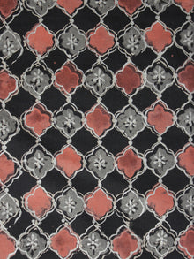 Black Peach Grey Hand Block Printed Cotton Fabric Per Meter - F001F897