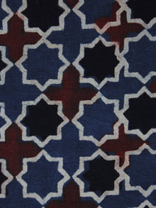 Maroon Black Blue Ajrakh Printed Cotton Fabric Per Meter - F003F1161