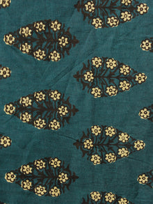 Deep Green Black Yellow Hand Block Printed Cotton Fabric Per Meter - F001F1882