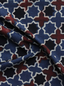 Maroon Black Blue Ajrakh Printed Cotton Fabric Per Meter - F003F1161
