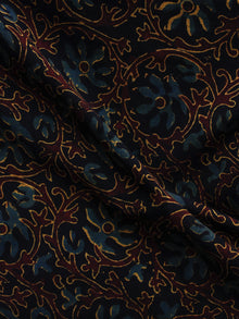 Black Blue Brown Ajrakh Hand Block Printed Cotton Blouse Fabric - BPA005