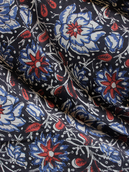 Black Ivory Blue Red Hand Block Printed Cotton Fabric Per Meter - F003F1320