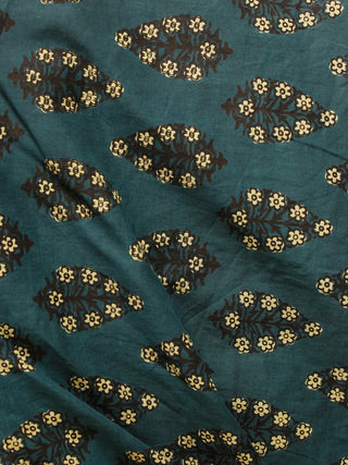 Deep Green Black Yellow Hand Block Printed Cotton Fabric Per Meter - F001F1882