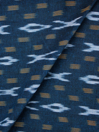Teal blue White Mustard Hand Woven Ikat Handloom Cotton Fabric Per Meter - F002F1951