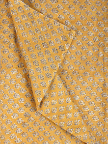Mustard Grey Peach Hand Block Printed Cotton Fabric Per Meter - F001F2163